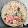 Vintage Round Metal Wall Art Sign with Perfume and Flowers Decor for Living Room