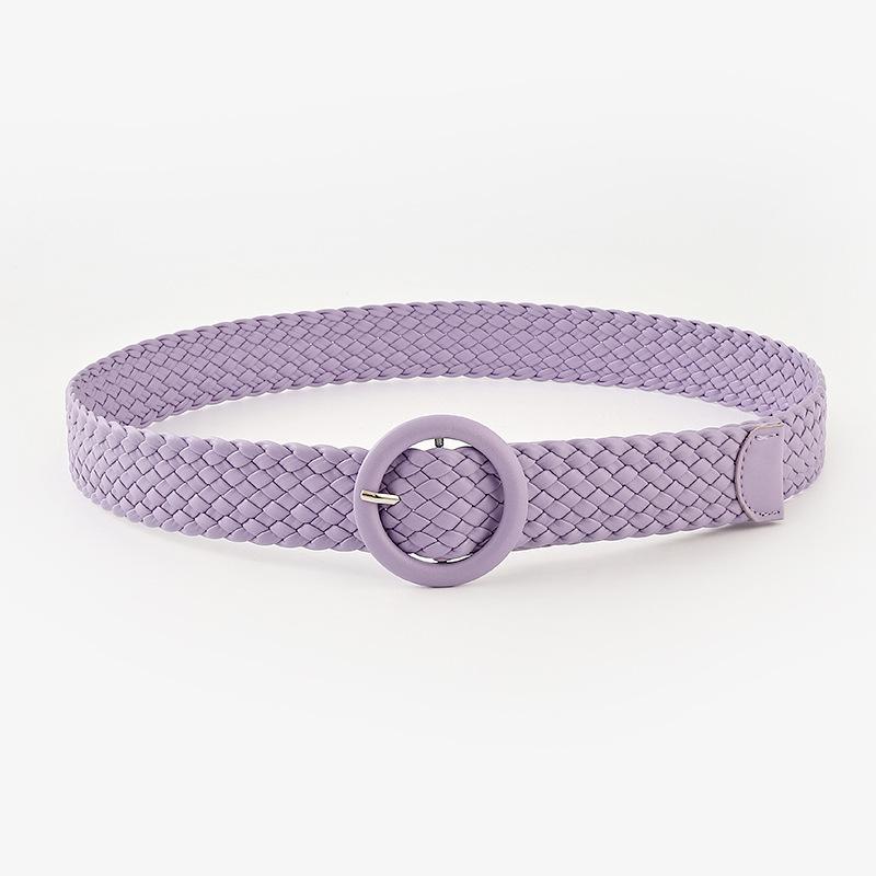 Ladies Bag Buckle Round Buckle Belt Woven Pu Belt Women'S Candy Color Decorative Women'S Wide Belt