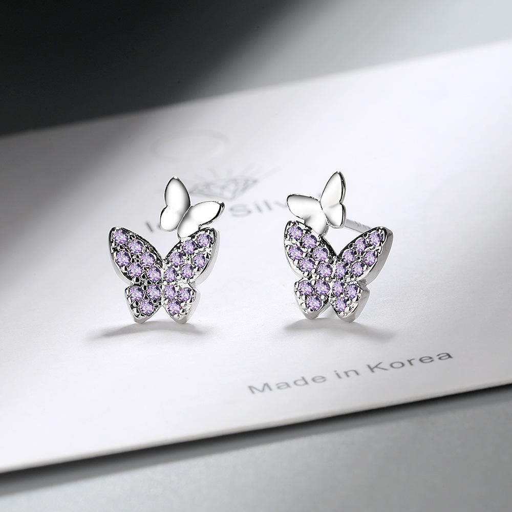 Butterfly Compact Fashion Zirconia Sparkling Classic Stud Earrings for Women Dazzling Female Elegant Accessories Timeless Jewelry