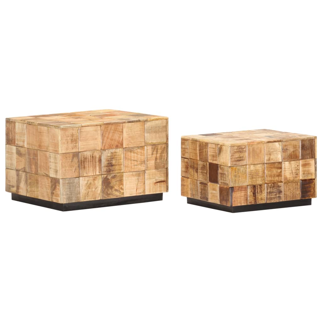 Coffee Tables Set of 2 Block Design Rough Solid Mango Wood