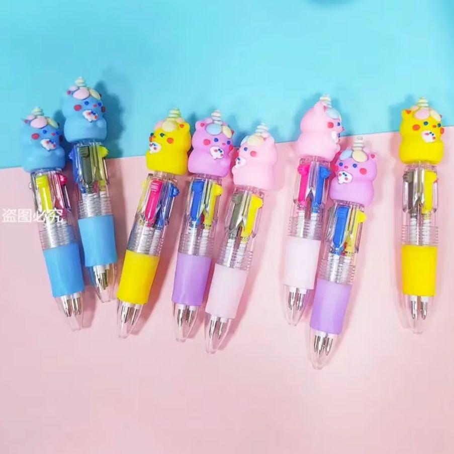 5Pcs/Lot Kawaii Cartoon Unicorn Four Color Ballpoint Pens Cute Ball Point Pens Kids School Stationery Writing Supplies Gift