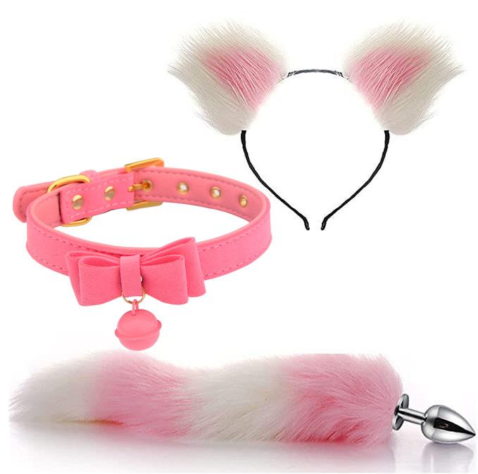 Coda di Volpe Carina Plug Anale Fiocco Orecchie da Gatto Morbide Fasce per Capelli Collare Cosplay Erotico Accessori per Coppie Giocattoli Sessuali Sm per Donna Uomo