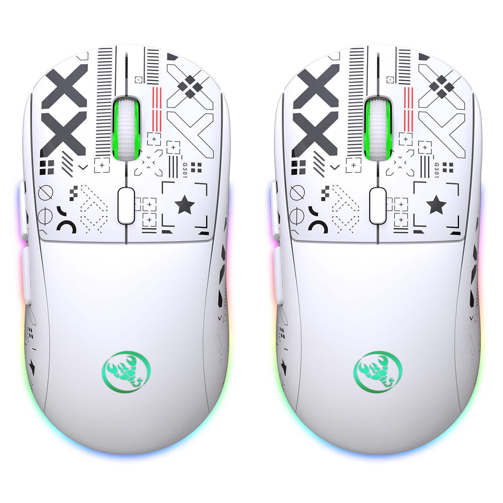 

hxsj T90 2.4G Бездротова механічна миша RGB Ігрова миша Ергономічний дизайн 10 мільйонів натискань клавіш 2-Pack білий