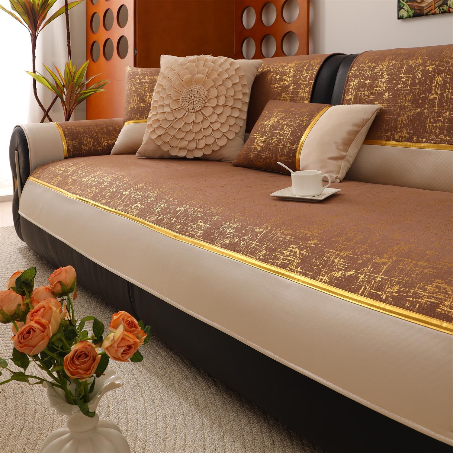 

Чехол для дивана из бархата золотистого бронзового цвета с противоскользящим эффектом, чехол для диванной подушки Four Seasons для гостиной, защитное полотенце для дивана Pillow Case-45x45cm темно-коричневого
