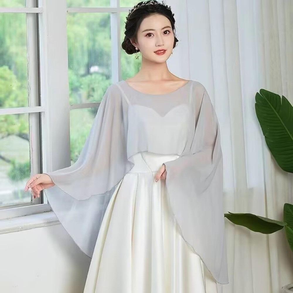 Sunscreen Thin Wide Chiffon Shawl Solid Color Wedding Scarves Shawl Women Pullover Wraps  Summer
