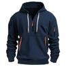 European Men's Fleece-Lined Hooded Jacket with Multi-Zipper Pockets for Autumn/Winter
