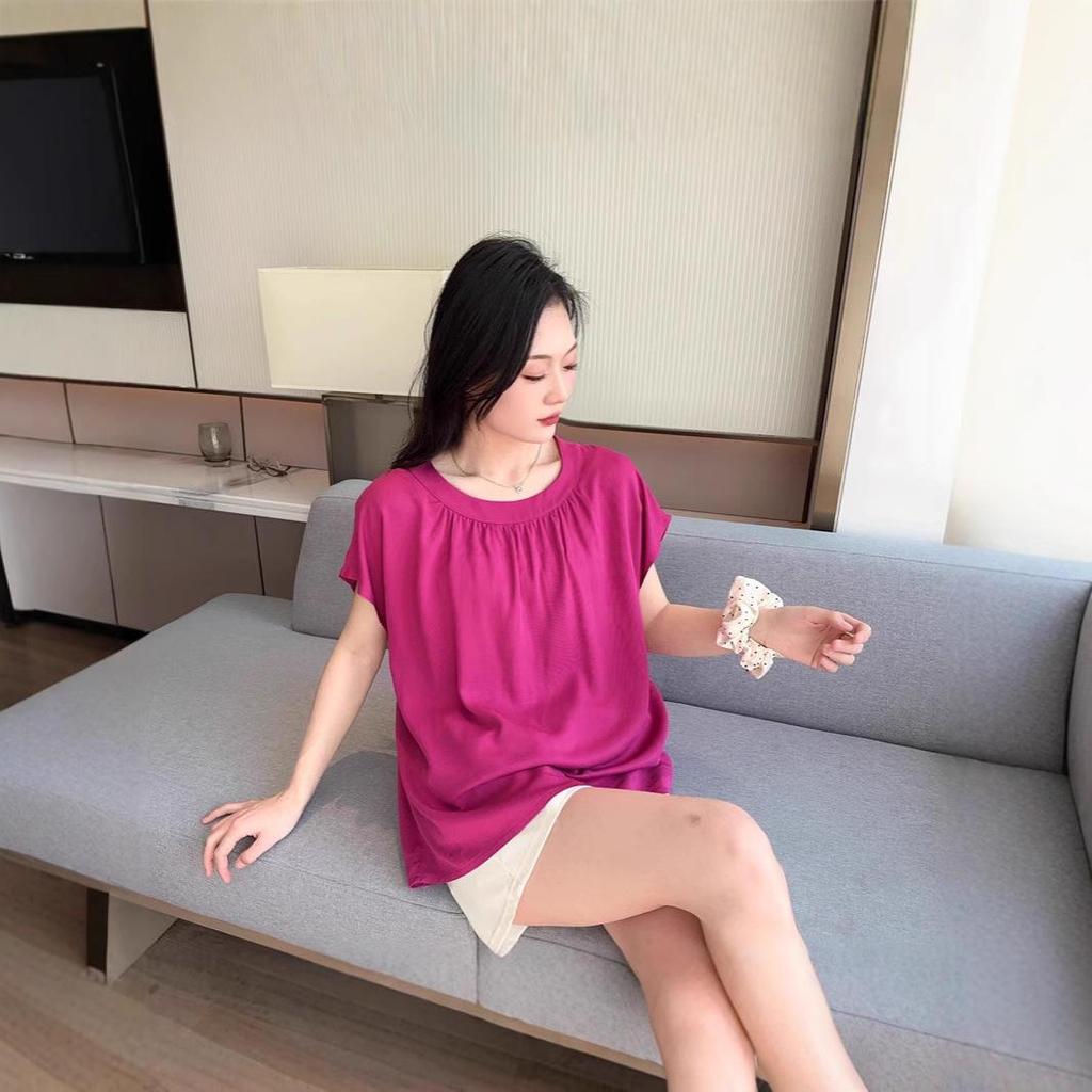 2025 Damen Sommer Schlankmachende Lockere Kurzarm Baumwollseide Bluse