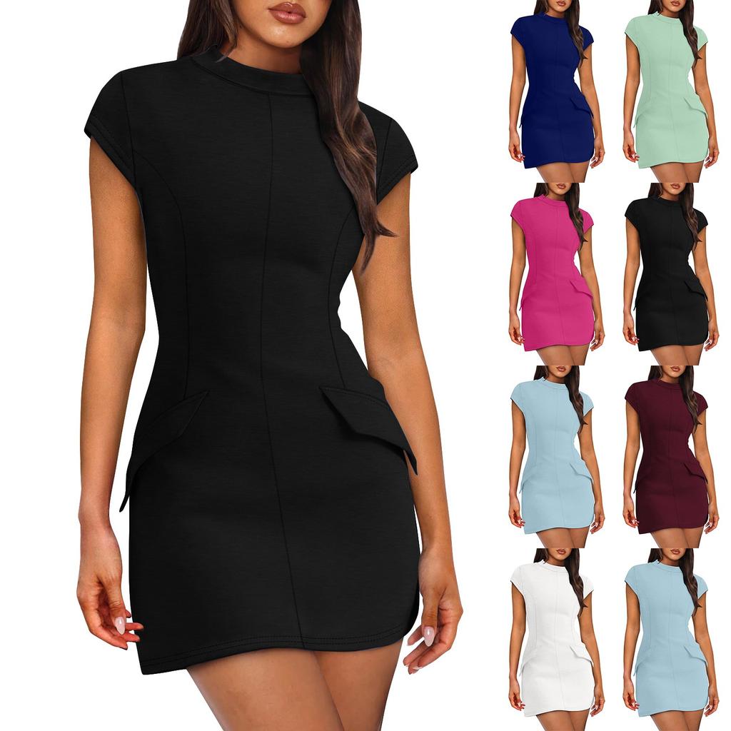 Dámské módní ležérní šaty s kulatým výstřihem, ramínkovými rukávy, slim střihem, na párty