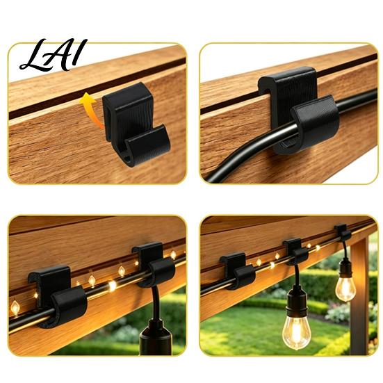 Eave Light Cord Holders Outdoor String Clips Black Plastic Organize Hooks Pergola Lighting Fasteners Weather Resistant Snap-on for Garden