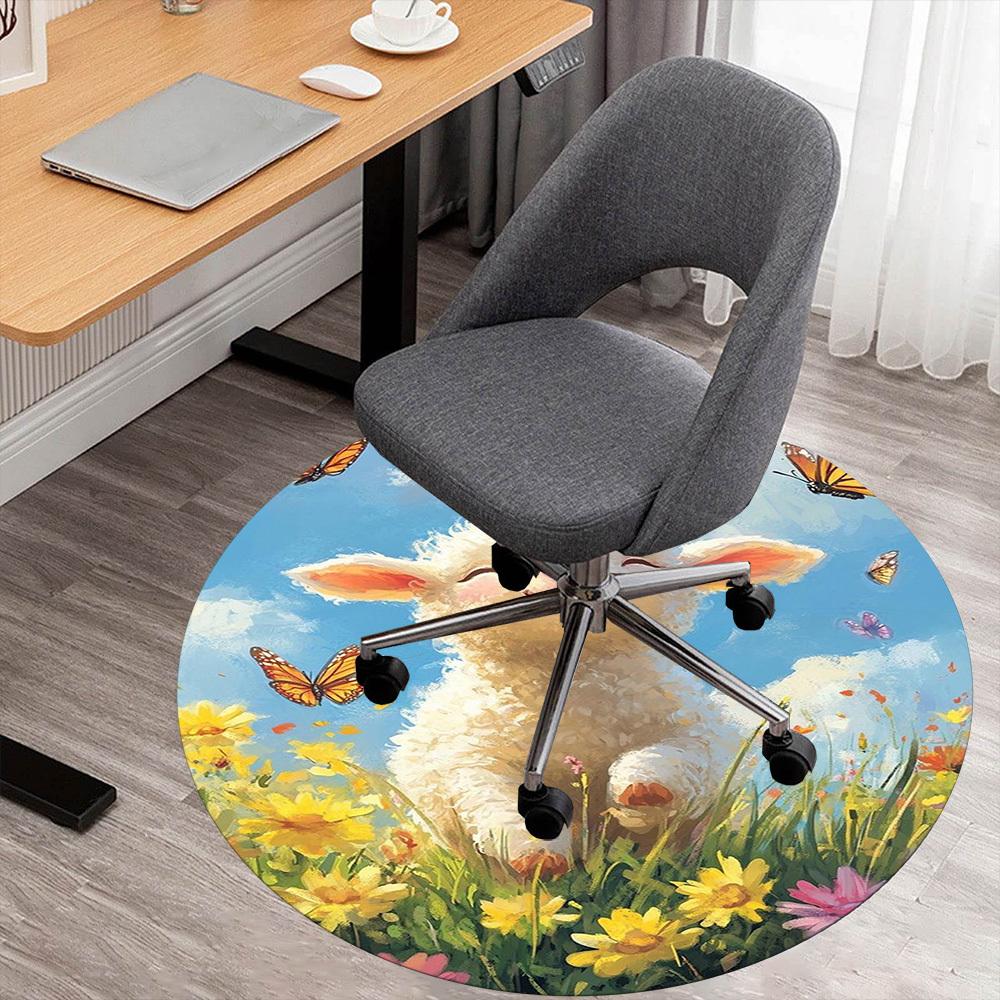 1PC Lamb Flowers Round Chair mat Area Rug - Non-Slip, Floor Mat for Office, Bedroom, home decor Christmas Gift c0528030