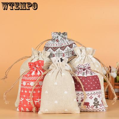 12pcs Linen Drawstring Bag Christmas Gift Apple Packaging Candy Decoration Storage Bag Drawstring Bag