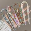 U-Shaped Hair Sticks Acetate Acrylic Hair Fork Hair Clips Fashion Bow Hairpin Geometric Headwear Women Girls Hair Accessories