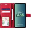 Coque pour Samsung Galaxy A15 4G-5G - Antichoc - 2 Verres Trempés - Poche à Cartes - Béquille Réglable - Rouge