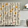 Yellow Flower Bath Curtain Set Shower Decor Vintage Print Modern Home Decor Shower Curtain 3D Printing Waterproof Fabric Bathroo
