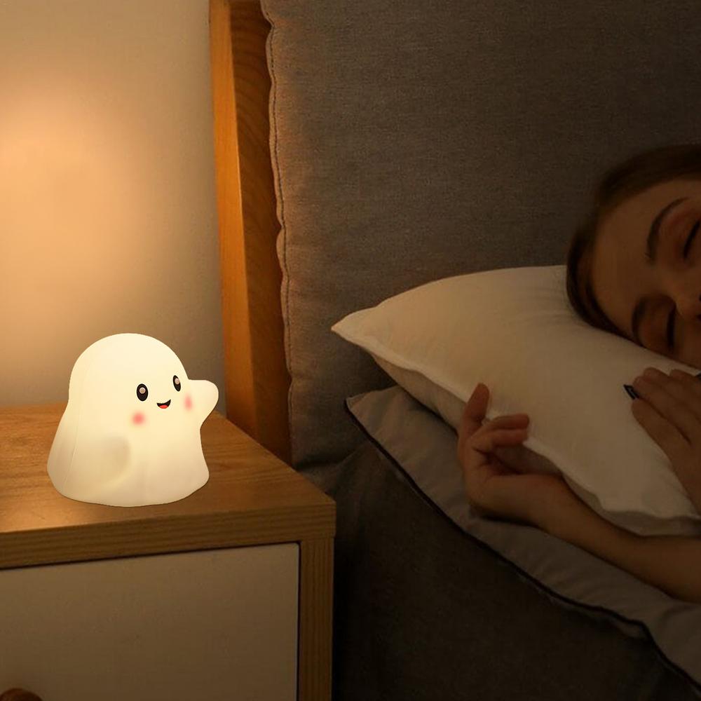 Halloween Ghost LED Light Halloween Touch Bedside Ghost LED Lamp Silicone Cute Halloween Ghost Decor With Sound Effect For