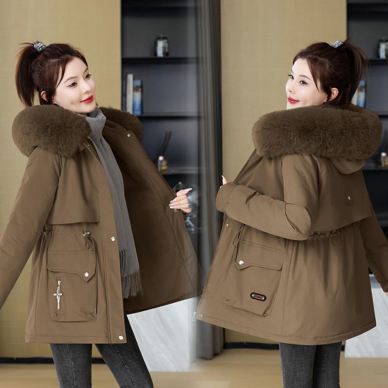 Pie overcome women's new winter fashion versatile cotton clothes, fleece hooded jacket, big fur collar warm cotton clothes women