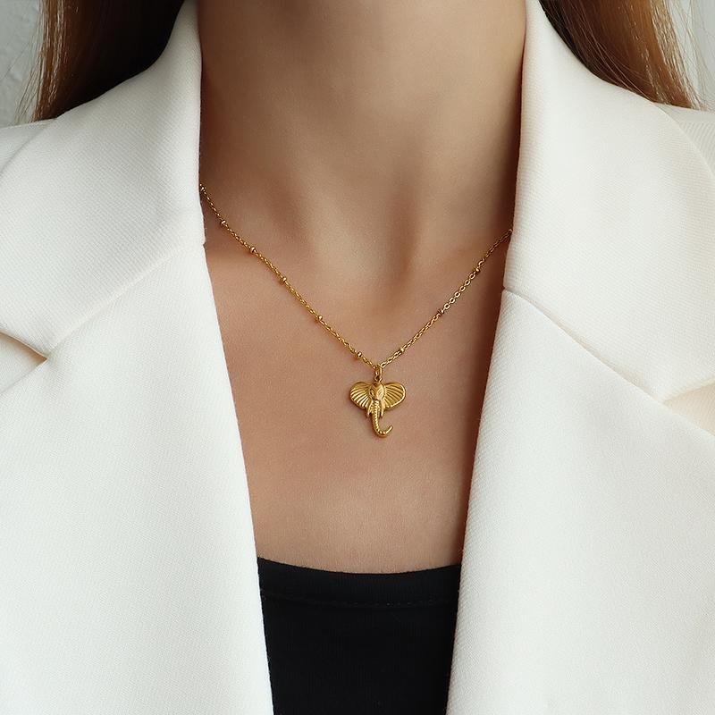 Stainless Steel Plated Genuine Gold Elephant Pendant Choker Necklace 17.5inches
