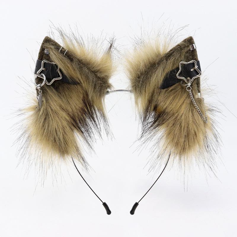Handmade Fur Beast Ears Headband Plush Cat Ears Metal Punk Cosplay Costume Accessories Comic Con Props For  Parties