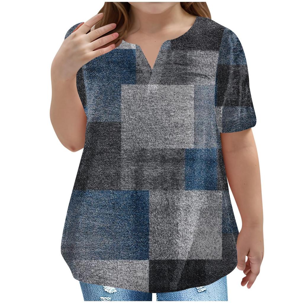 Children's Plus-size T-shirt Casual Fashion V-neck Short-sleeved Pocket Top