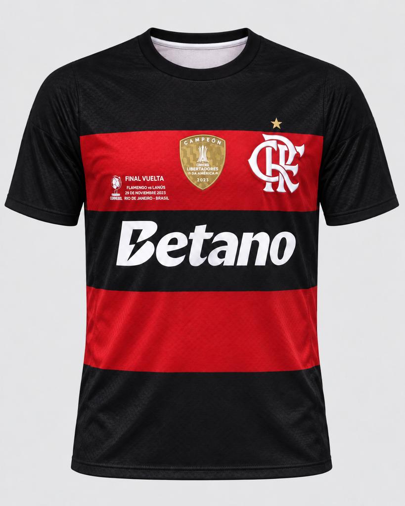 Flamengo 26-27 Home Soccer Jersey Red Black Striped Men Short Sleeve Crew Neck Football Shirt Match Training