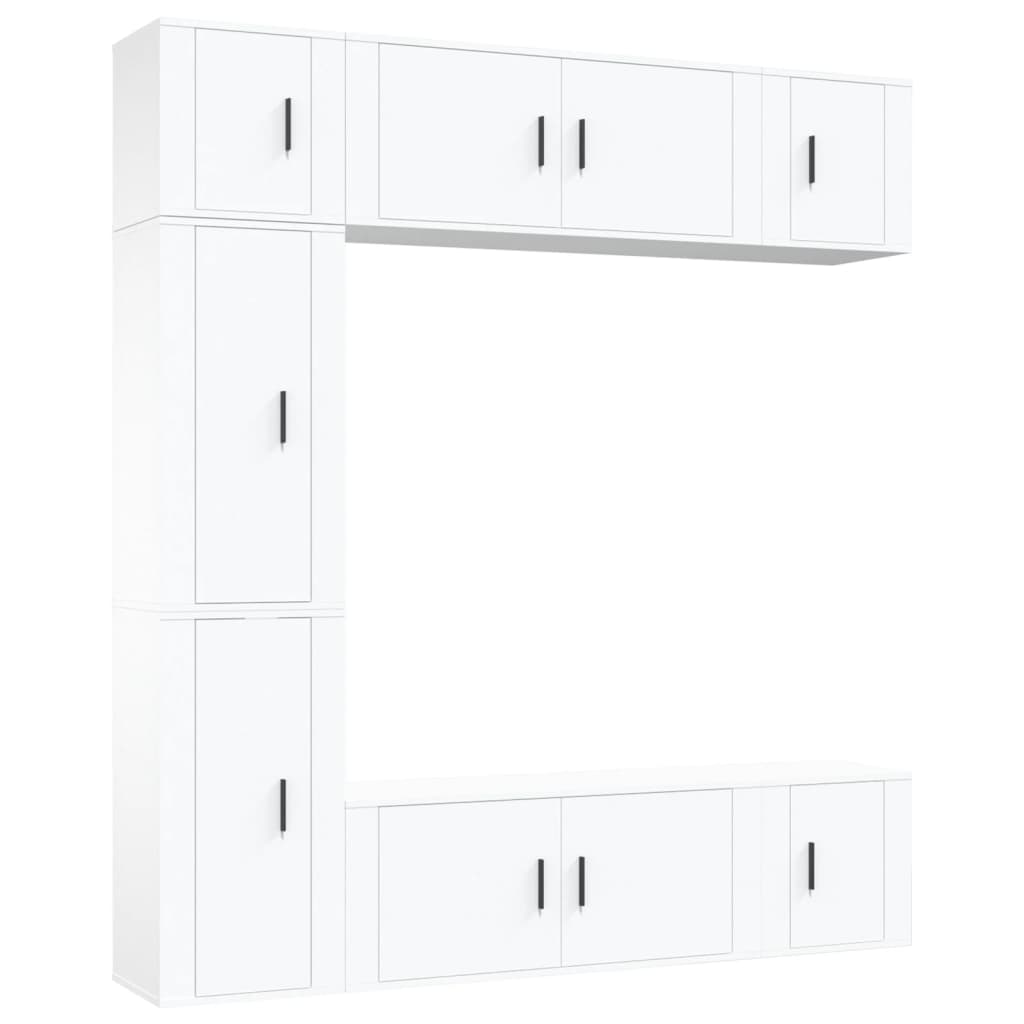 7 piece TV cabinet set white particleboard
