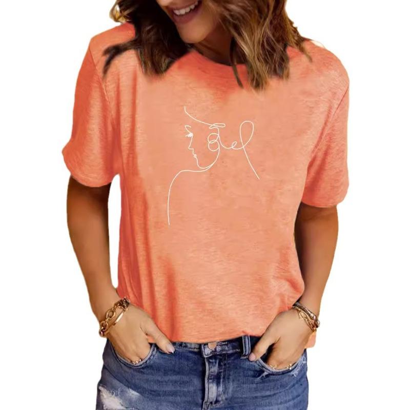 Summer Women's Clothing Character Pattern Printed Round-neck Short-sleeved T-shirt Casual and Fashionable T-shirt