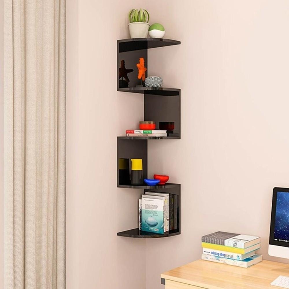 Compact Design Triangular Corner Shelf Space Saving Layered Bookshelf  Bedroom