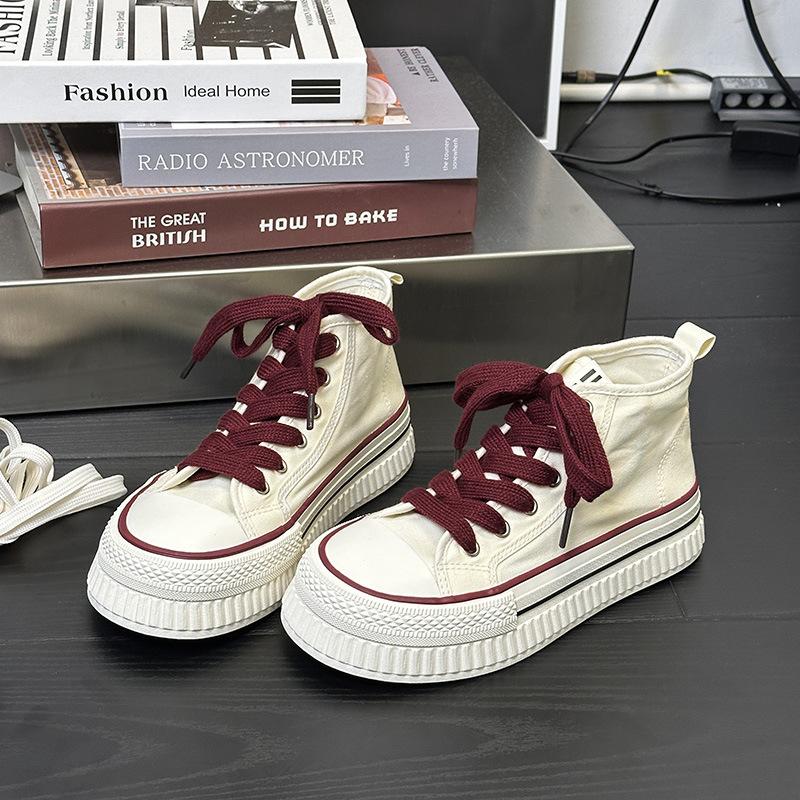 Autumn New Thick-soled Medium-top Canvas Shoes, Simple Board Shoes, Comfortable and Durable High-top Shoes