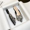 Women Slippers Fashion Rhinestone Sequins Slip On Square Heel Pumps Lady Classic Black Beige High Quality Comfort Summer Shoes
