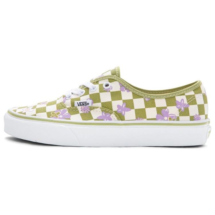 Vans Authentic Wallpaper Checkerboard Floral Print Durable Breathable Low-Top Canvas Shoes Unisex Sneakers Green White VN0A5KS9CCF