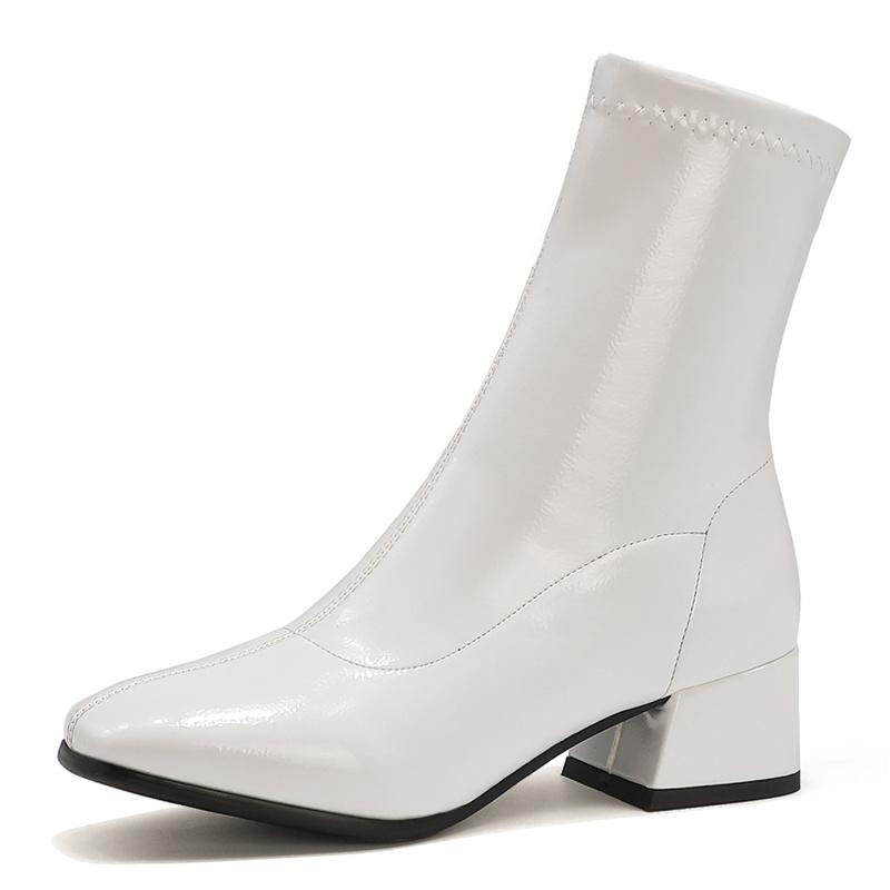 Классические белые ботильоны для женщин на низком каблуке короткие женские ботильоны лакированная кожа золотисто-серебряные танцевальные туфли для вечеринок осень-зима 41 белый 5440₽