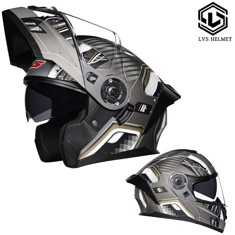 LVS Helmet Men's and Women's Full Covering Double Lens Uncovering Helmet Bluetooth Personality Summer Half Helmet Four Seasons Electric Vehicle Racing