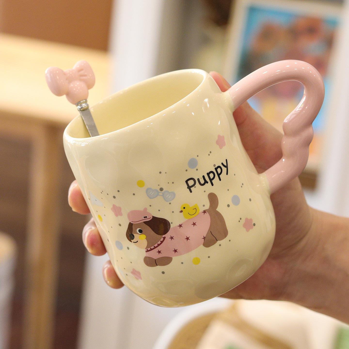 Dackel Keramiktasse Deckel Löffel Süße Tasse Hochwertig aussehende Tasse Frühstück Kaffeetasse Geschenk Wasserbecher Souvenir 420ML.