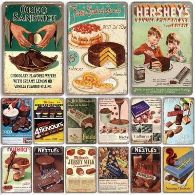 Vintage Chocolate Cake Metal Plaque Delicious Dessert Tin Sign for Coffee Shop Bakery Retro Wall Decor Home Decor Poster P