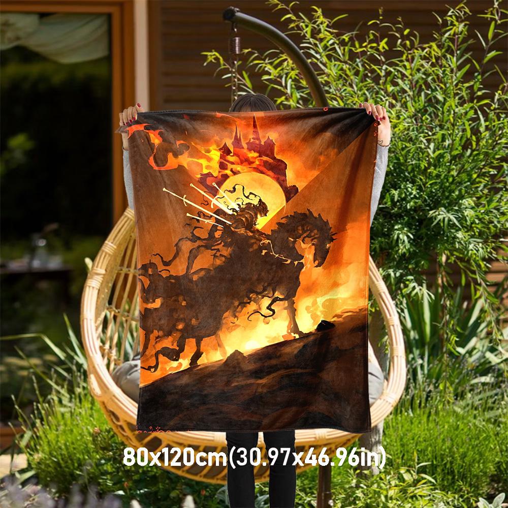 1pc Castle Fire Horse - Throw Blanket, Soft, Flannel Blankets, Living Room, All Seasons Use-1021157