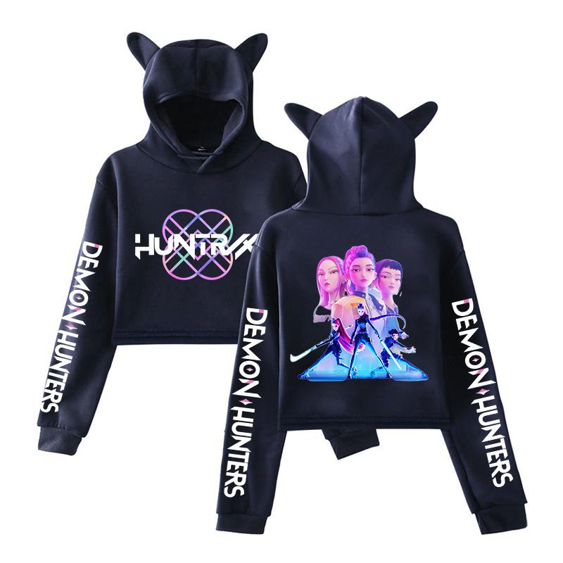 

New Anime Print Hooded Fashion Women Girl Sweatshirt Cropped Hoodies Casual Tops Harajuku Cat Ear Sweatshirt M темно-синього кольору