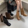 Square Head Thick Heel Short Boots Women's Autumn and Winter Boots 2025 French Retro Short Boots Western Suede Warehouse Tube Martin Boots