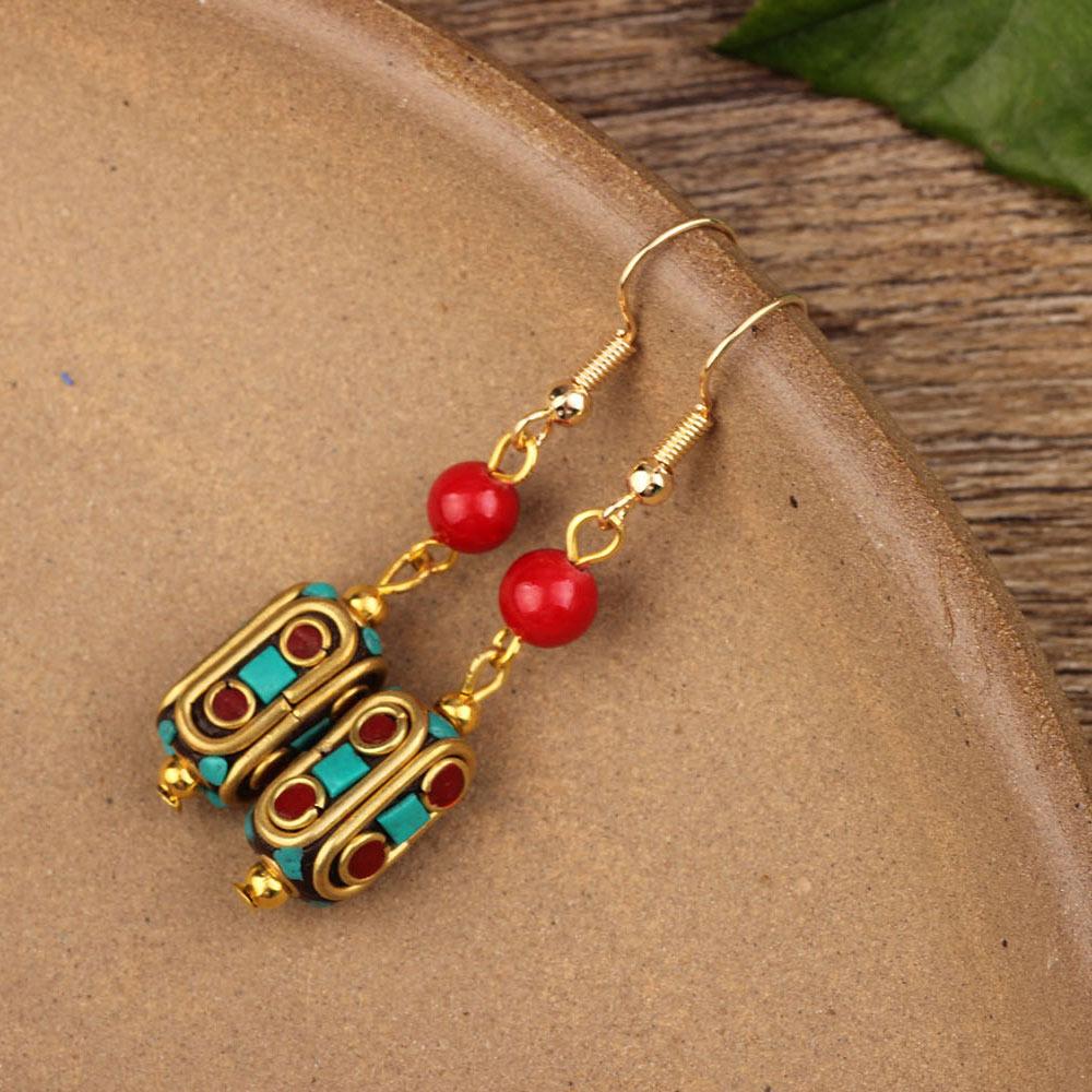 

Винтажные непальские инкрустированные серьги в экзотическом стиле с простым дизайном ручной работы, серьги в этническом тибетском стиле, ювелирные изделия, подарок