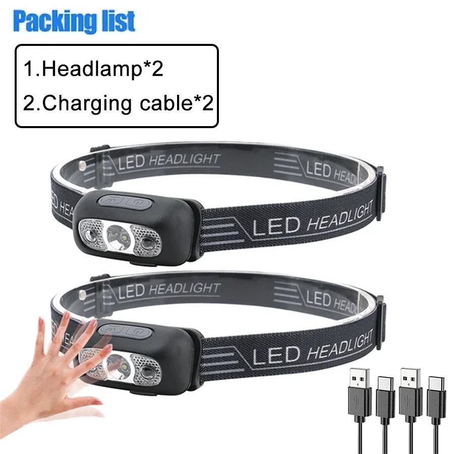 Mini nabíjecí výkonná čelová svítilna s USB hlavovou svítilnou Svítilna Světlomety LED Head Light Camping Search Light