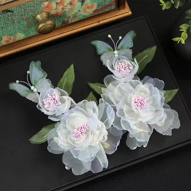 Antique hair accessories, handmade, original design, gradient purple perm flower hairpin, butterfly hairpin, Hanfu headdress