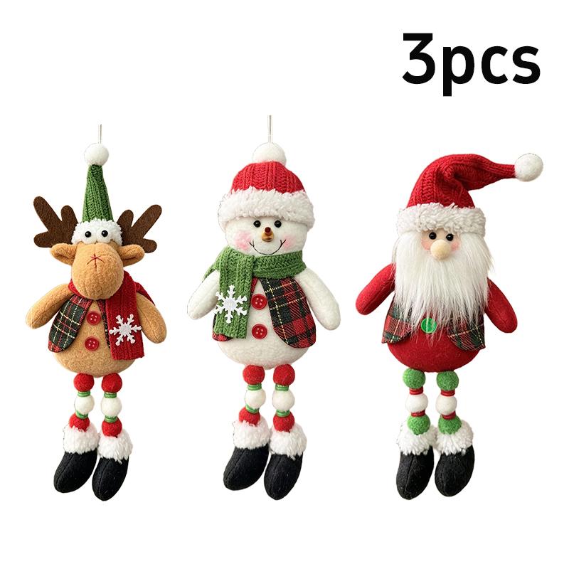 Christmas Tree Plush Hanging Ornaments Santa Snowman Reindeer Doll Pendants Tartan Cloth Xmas Home Holiday Party Gift Ornaments
