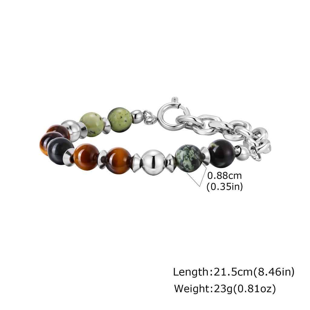 Trendy Classic Natural Stone Beads Bracelet for Men Stainless Steel Chain Bracelets Waterproof Fashion Jewelry Gift for Him