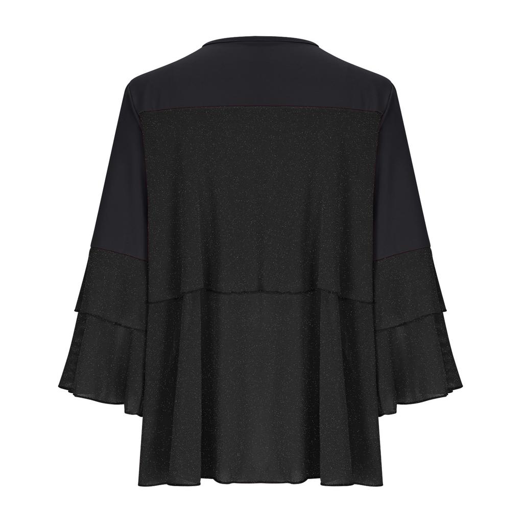 Ladies' Loose Casual Fashionable Knitted Patchwork Sequin Multi-layer Loose Top