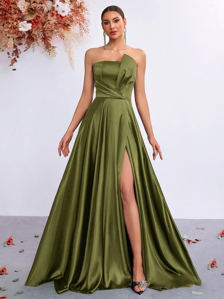 European & American Elegant Strapless Slim-Fit Slit Gown - Perfect for High-End Banquets & Evening Parties