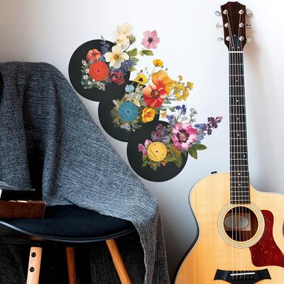 Decorative Stickers for The Living Room and Home Walls with Blooming Flowers On Personalized Records