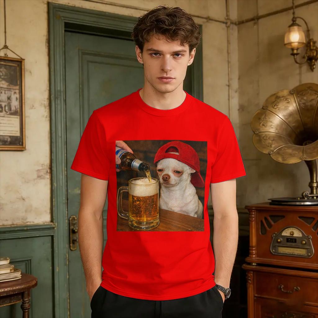 Sad Dog Drinking Beer Funny Chihuahua Meme TShirt Unisexs Streetwear TShirts Summer Breathable Popular Tees Plus Size Tops