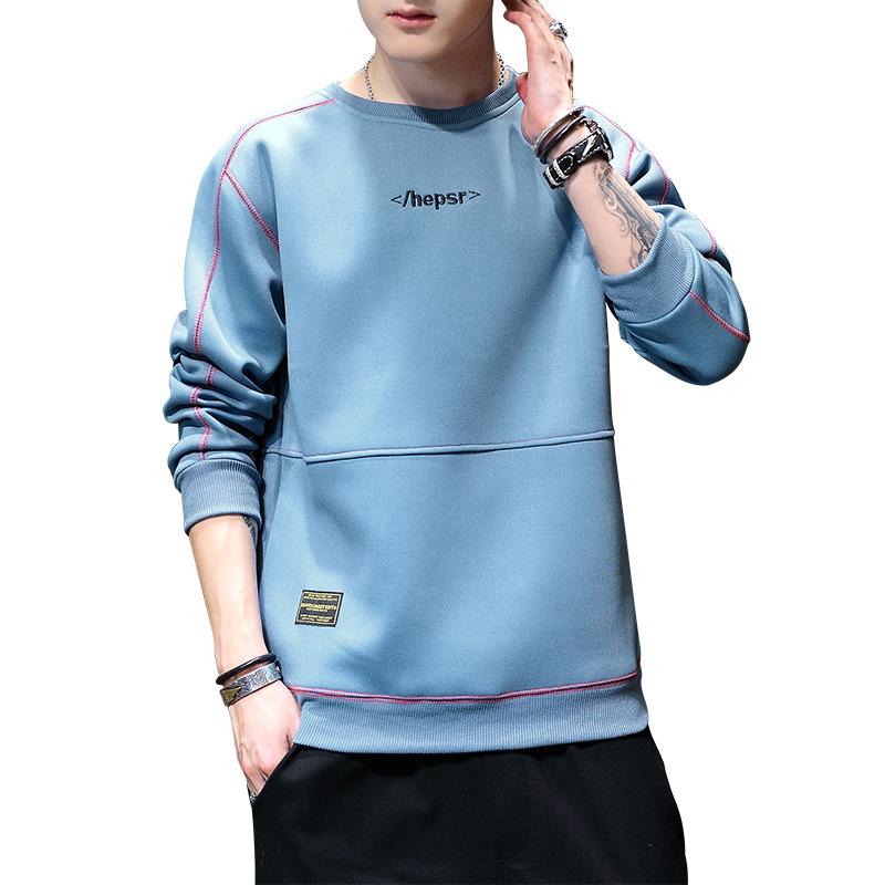Long Sleeve T-shirt Men Plus Fleece Hoodie Autumn and Winter New Fashion Brand Round Neck Hoodie Casual Men's Clothes