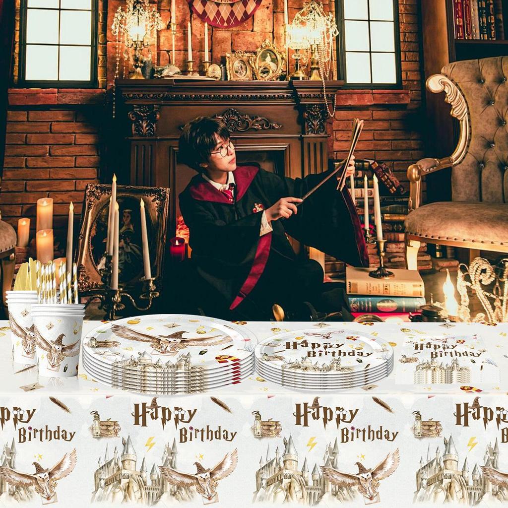 Wiz World Theme Party Supplies: Harry Potter Plates, Cups, Napkins, Cake Decorations Set