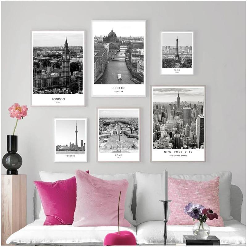 Black White Canvas Painting World City Landscape Paris London New York Poster Prints Nordic Style Wall Art Picture Home Decor