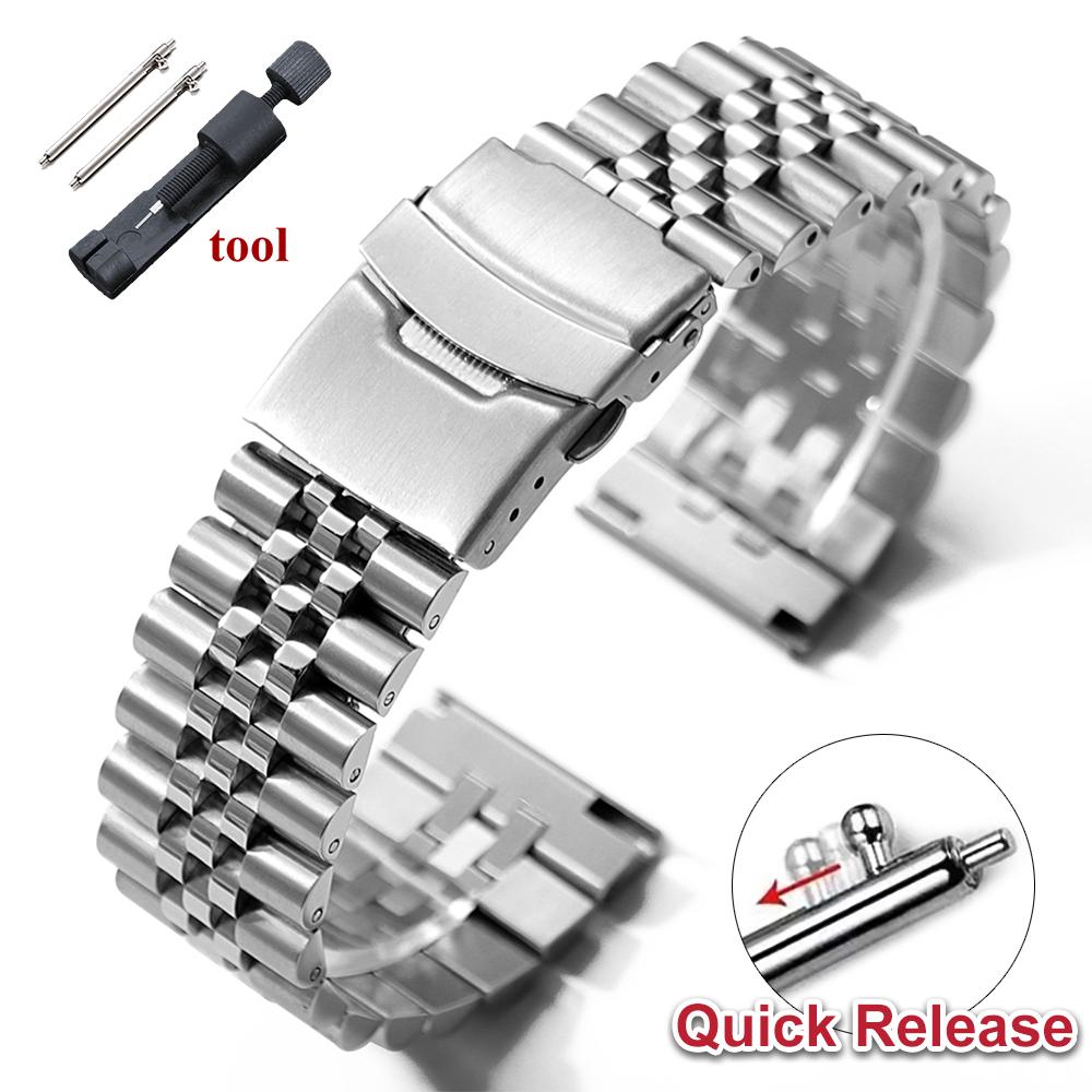 Bransoleta ze stali nierdzewnej z prostym zakończeniem typu Jubilee dla Seiko SKX007/009 Metalowy pasek do zegarka 18mm 19mm 20mm 21mm 22mm 24mm Pasek